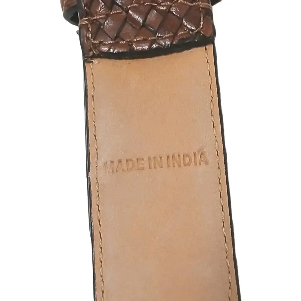 Cole Haan Men's Woven Leather Belt Brown 36 / 90‎ Intricate Luxury Weave Preppy